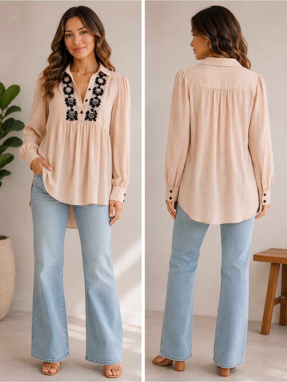 kate spade Blush Tunic with Black Floral Embroidery